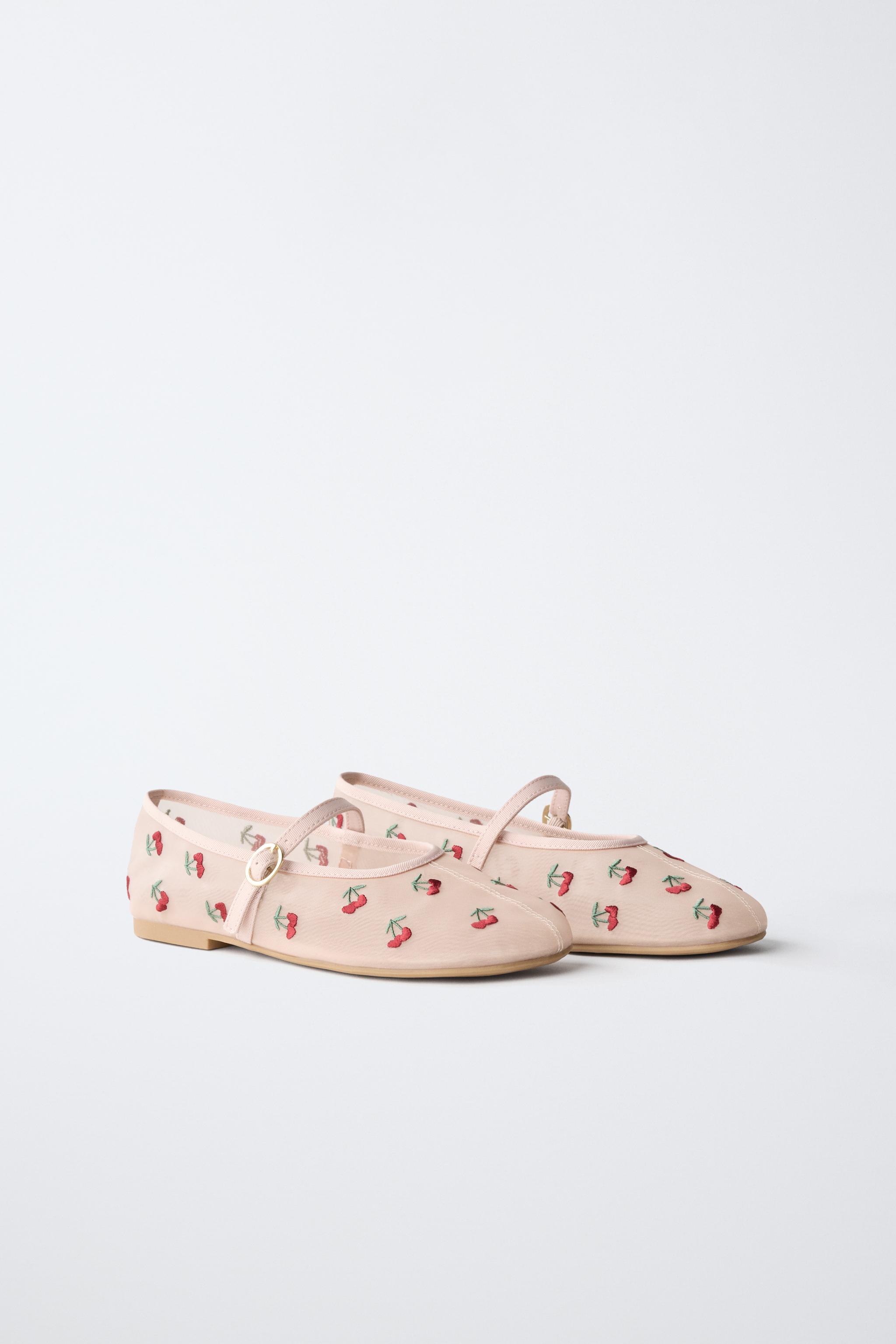 CHERRY EMBROIDERED BALLET FLATS